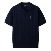 Áo Polo Nam WHOAU Steve Kara Cable Short Sleeve Knit WHKAE2412U_GS Màu Xanh Navy Size S