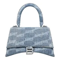 Túi Xách Tay Nữ Balenciaga Hourglass Top Handle Small BB Monogram Denim Bleached Màu Xanh Blue