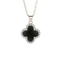 Dây Chuyền Lili Jewelry Bạc Nữ Đẹp Đính Đá CZ, Mã Não Cỏ 4 Lá LILI_137537 Màu Bạc