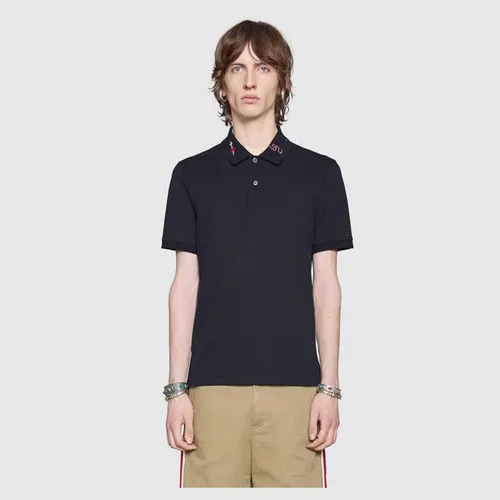 Áo Phông Gucci Embroidered Cotton Polo Màu Đen, Size L