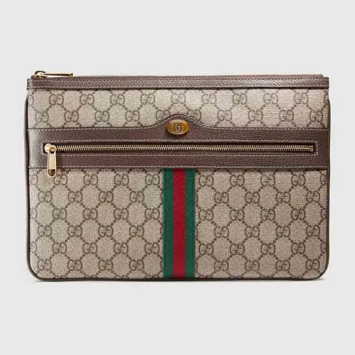 Túi Cầm Tay Gucci Ophidia GG Supreme Pouch Màu Be Phối Nâu