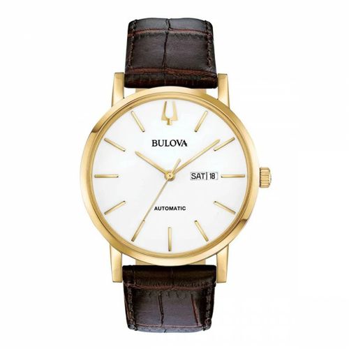 Đồng Hồ Nam Bulova 97C107 Nam Máy Cơ Lịch Ngày 42mm Màu Nâu Mặt Trắng