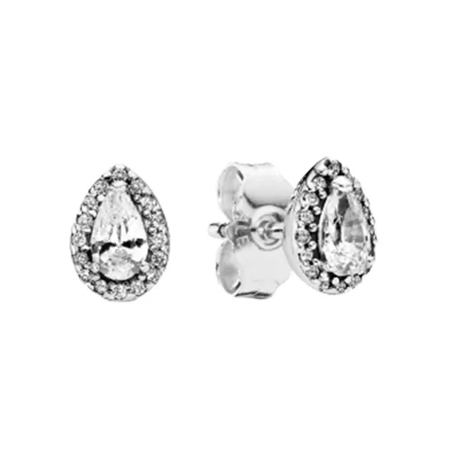 Khuyên Tai Nữ Pandora Sparkling Teardrop Halo Stud Earrings Màu Bạc
