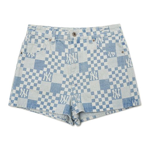 Quần Short MLB Wms Checkerboard Laser Print Denim Shorts New York Yankees 3FDPM0323-50BLL Xanh Nhạt Size XS