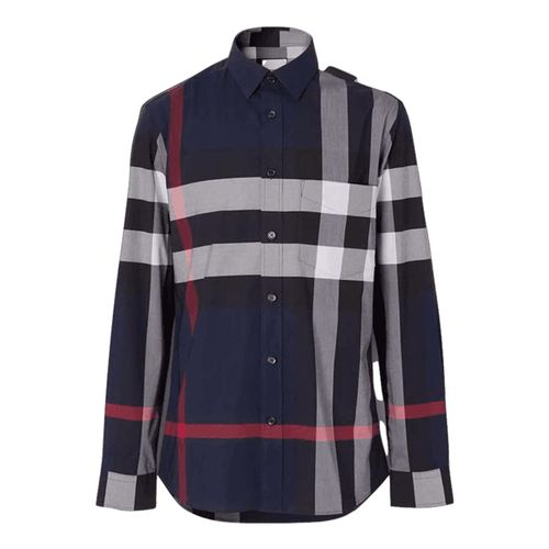 Áo Sơ Mi Burberry Check Stretch Cotton Poplin Shirt Màu Xanh Navy Size M