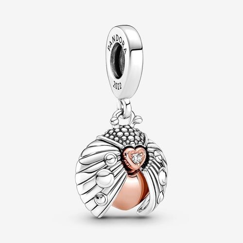 Hạt Vòng Charm Pandora Club 2022 Ladybird & Heart Dangle 780072C01 Màu Bạc Hồng