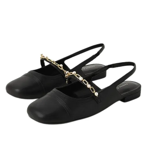 Giày Nữ Charles & Keith CNK Beaded Chain-Link Slingback Mary Janes CK1-70900382 Màu Đen Size 39