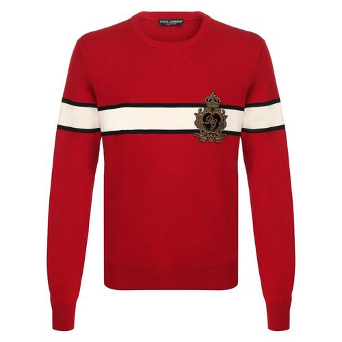 Áo Len Nam Dolce & Gabbana D&G Crest Logo Striped Sweater Màu Đỏ