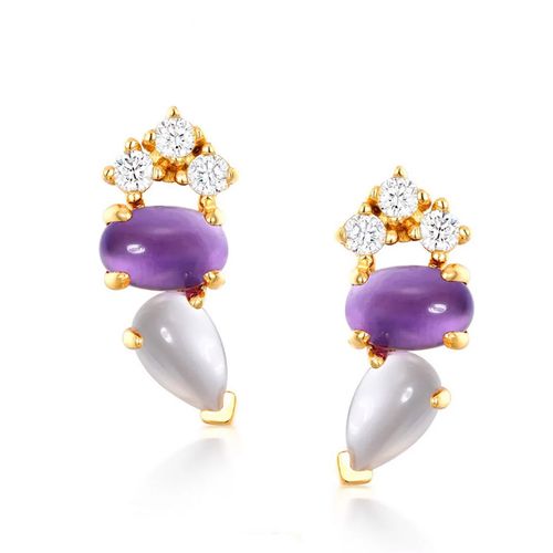 Khuyên Tai Kya Jewel Thạch Anh Tím Và Pha Lê Hồng Dáng Giọt Nước Nữ Tính E138