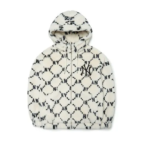 Áo Khoác Lông MLB Dia Monogram All Over Hooded Eco Fur Jumper New York Yankees 3AFDM0226-50CRS Màu Trắng Size S