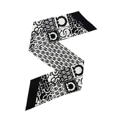 Khăn Lụa Salvatore Ferragamo Silk Scarf Màu Đen Trắng