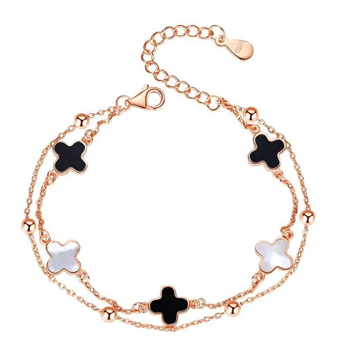 Vòng Đeo Tay LiLi Jewelry Hình Cỏ Bốn Lá Lili_527629 Màu Vàng Hồng Mặt Trắng Đen