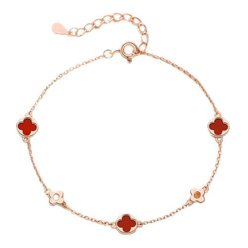 Vòng Đeo Tay LiLi Jewelry Hình Cỏ Bốn Lá Lili_827243 Màu Vàng Hồng Mặt Đỏ