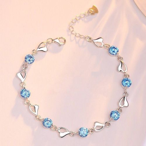 Vòng Đeo Tay LiLi Jewelry Hình Trái Tim Đính Đá CZ Lili_276753 Màu Bạc Xanh