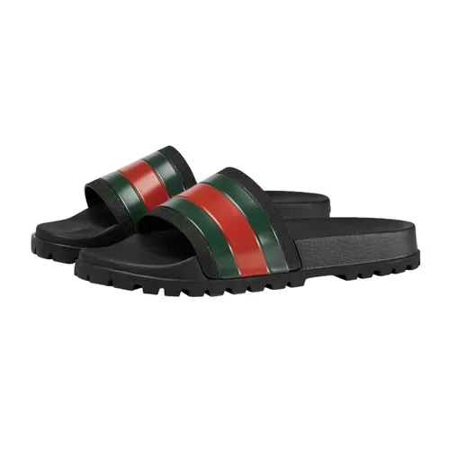 Dép Nam Gucci Webb Rubber Slide Sandal 429469 GIB10 1098 Màu Đen Size 41
