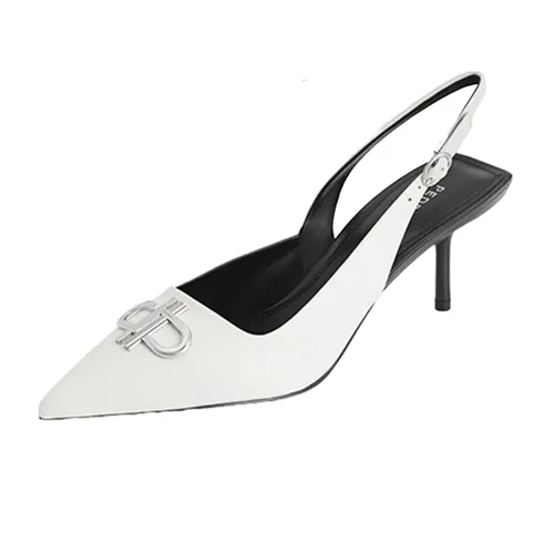Giày Cao Gót Nữ Pedro Icon Leather Pointed Toe Slingback Heels  Chalk 26680024 Màu Trắng Size 38