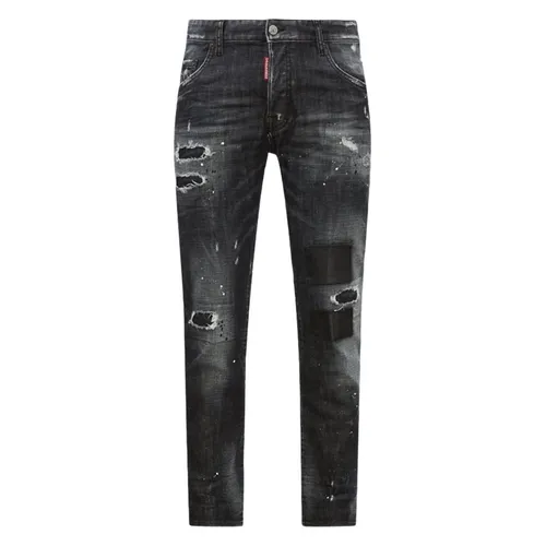 Quần Jeans Dsquared2 Black Ripped Leather Wash Skater S74lb1223 S30357 900 Màu Đen Size 50