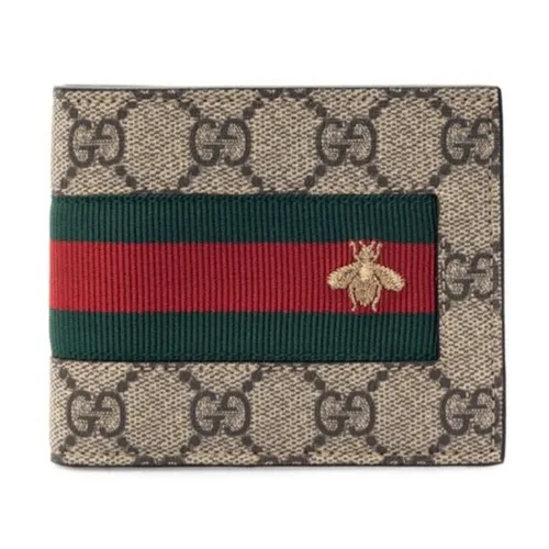Ví Nam Gucci Bee Web Bifold Wallet GG Coated Canvas Màu Nâu Be