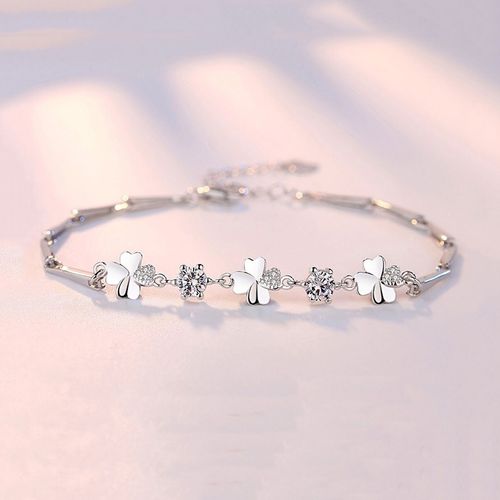Vòng Đeo Tay Nữ LiLi Jewelry Mạ Bạch Kim Đính Đá CZ Cỏ 4 Lá LILI_612672 Màu Trắng Bạc