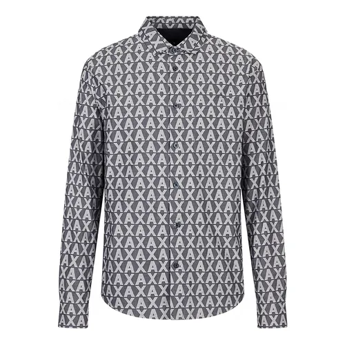 Áo Sơ Mi Nam Armani Exchange Cotton Jacquard All Over Logo Shirt 3RZCL5ZN1XZ185CP Màu Xám Trắng Size XS
