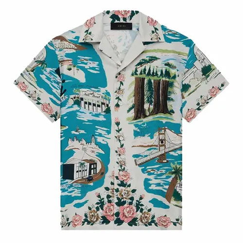 Áo Sơ Mi Nam Amiri Men’s California Bowling Shirt Màu Xanh Hoạ Tiết
