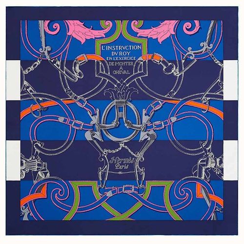 Khăn Nữ Hermes L'Instruction Du Roy Bayadere 90 Màu Xanh Blue