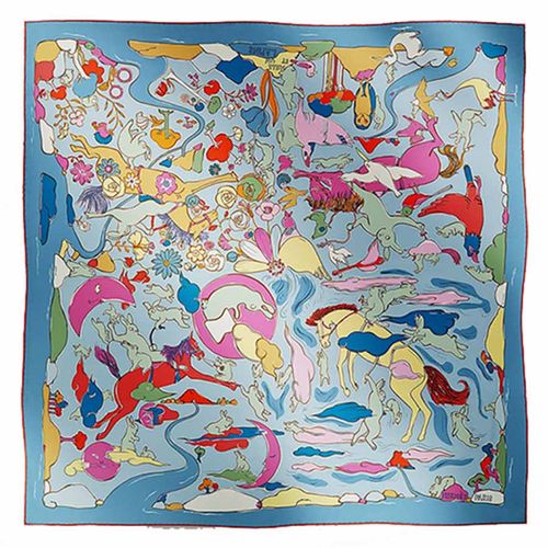 Khăn Nữ Hermès Mille Et Un Lapins Scarf 90 Màu Xanh Dương