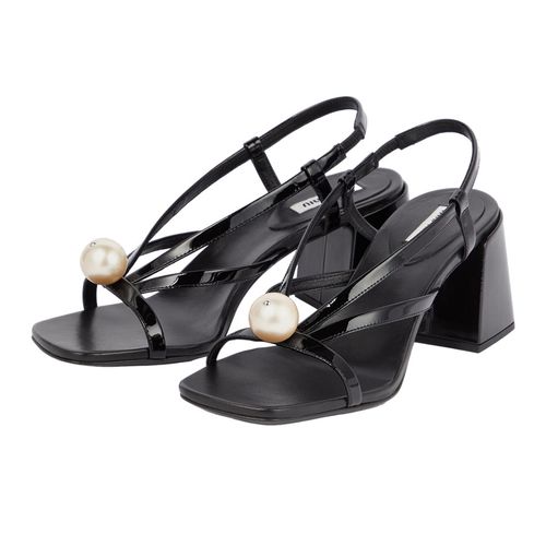 Dép Cao Gót Nữ Miu Miu Embellished Patent Leather Sandals Màu Đen Size 38