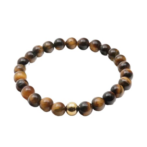 Vòng Đeo Tay Nam Viya Jewelry Premium Natural Brown Tiger Stone With Charm VJWB-04TGBT Màu Nâu Size 20.5cm