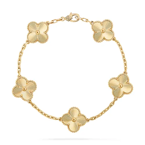 Vòng Đeo Tay Nữ Jewery Luxury Vintage Alhambra Bracelet, 5 Motifs 18K Yellow Gold Màu Vàng