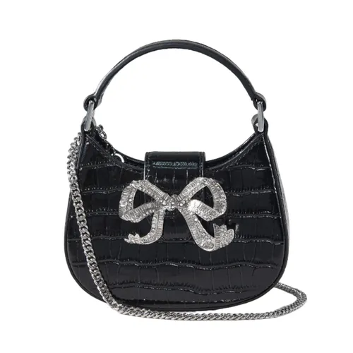 Túi Xách Tay Nữ Self-Portrait Black Croc Crescent Bow Micro Bag Màu Đen