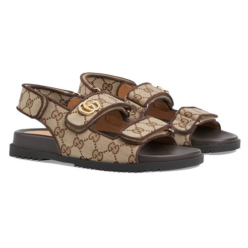 Dép Sandal Nữ Gucci Women's Double G Monogram ‎771575 G1730 9755 Màu Be Nâu Size 35.5