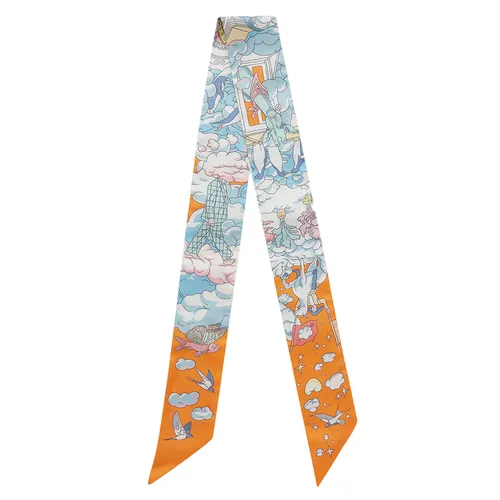 Khăn Nữ Hermès Sur Mon Nuage Twilly Scarf In Silk Màu Cam Xanh