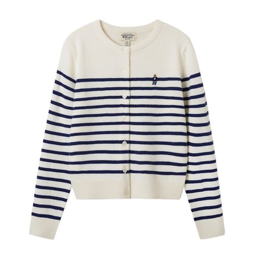 Áo Cardigan Nữ WHOAU Steve R-Neck Cardigan WHCKF4913F Màu Trắng Phối Xanh Size M