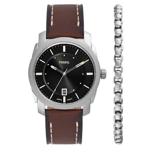 Set Đồng Hồ Và Vòng Tay Nam Fossil Machine 42mm FS6081SET Màu Nâu Đen