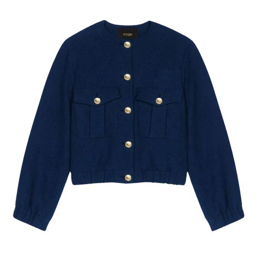 Áo Khoác Len Nữ Maje MFPBL00644 Màu Xanh Navy Size 38