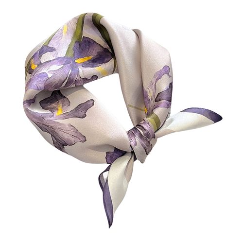 Khăn Choàng Lụa Kya Jewel Hoa Diên Vĩ Sang Trọng 53 x 53cm SC28 Màu Tím Nhạt