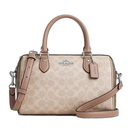 Túi Xách Nữ Coach Rowan Satchel Bag In Blocked Signature Canvas Silver/Sand/Taupe Multi CW377 Màu Be Nâu