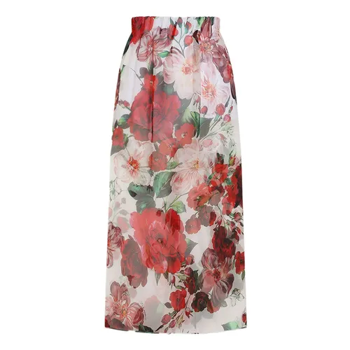 Chân Váy Nữ Dolce & Gabbana D&G Rose-Print Chiffon Calf-Length Skirt F4BBOTIS1Y6 HA5PD Phối Màu Size 40