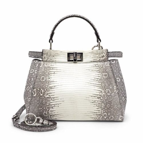 Túi Xách Tay Nữ Fendi Peekaboo Himalaya Lizard Leather Bag Màu Xám