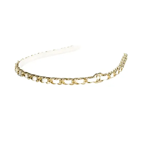 Bờm Tóc Chanel B22S Headband In Calfskin With Gold Metal White Màu Trắng