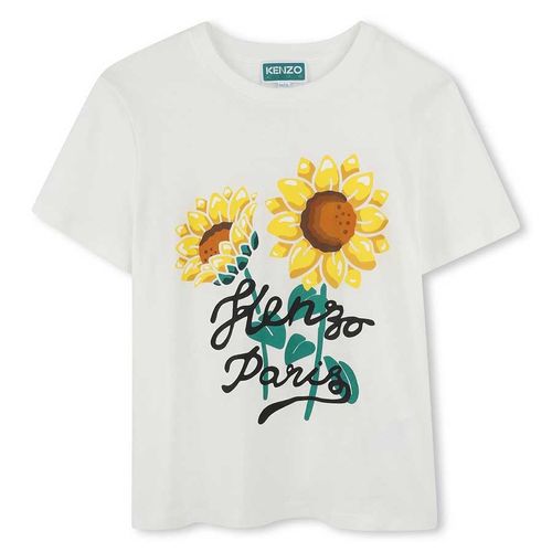 Áo Thun Nữ Kenzo Sunflower Print K61108 117 T-Shirt Màu Trắng Size 14Y