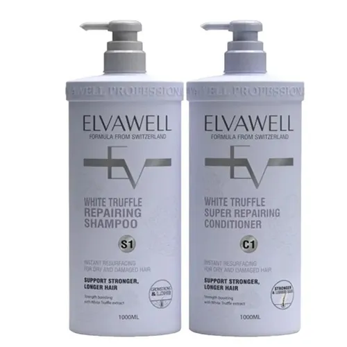 Set Dầu Gội Và Xả Phục Hồi Hư Tổn Siêu Suôn Mượt Elvawell White Truffle (1000ml x 2)