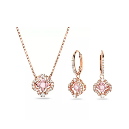 Set Dây Chuyền Và Khuyên Tai Nữ Swarovski Una Necklace Sparkling Dance Clover And Earrings Rose Gold Màu Vàng Hồng