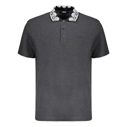 Áo Polo Nam Versace Logo Embroidered Cotton Shirt Màu Xám Size S