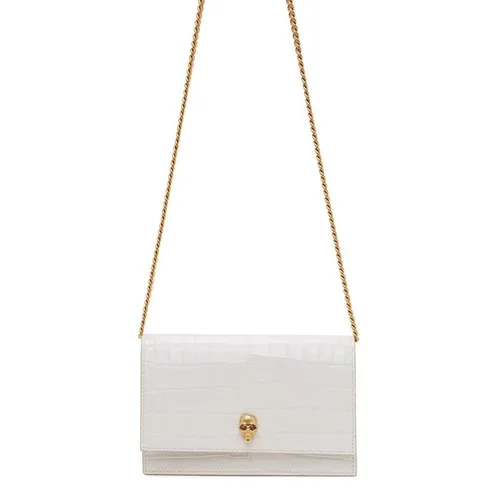 Túi Xách Alexander Mcqueen White Croc Mini Skull Bag Màu Trắng