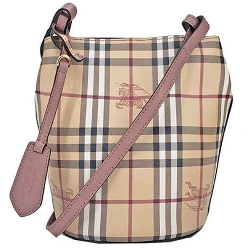 Túi Xách Burberry Haymarket Check Crossbody Bucket Bag In Light Pink 40571561 Dây Nâu