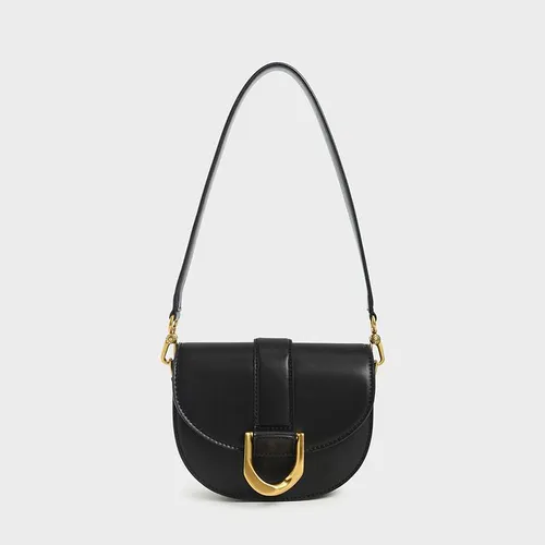Túi Xách Nữ Charles & Keith CNK Gabine Saddle Bag 80781454 Mini Black Màu Đen Size 18cm