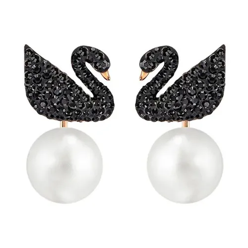 Khuyên Tai Swarovski Iconic Swan Pierced Earring Jacketsblack, Rose-Gold Tone Plated 5374126