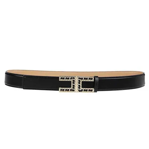 Thắt Lưng Nữ Elisabetta Franchi Logo Plaque Buckle Belt Màu Đen Size 40